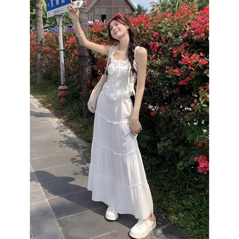 原版做法溫柔系御姐風蕾絲女夏季2025新款高腰白色半身裙長裙