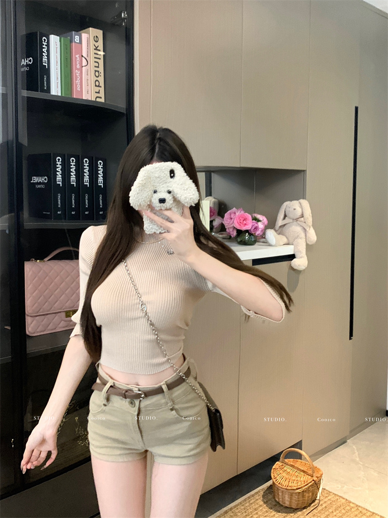 Real shot, new style top with slim and high neck and mid-sleeved soft and glutinous sweater