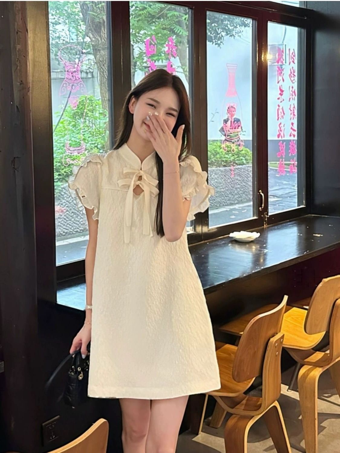 2025新中式立領短袖連衣裙女氣質顯瘦夏季中國風旗袍改良中長裙子
