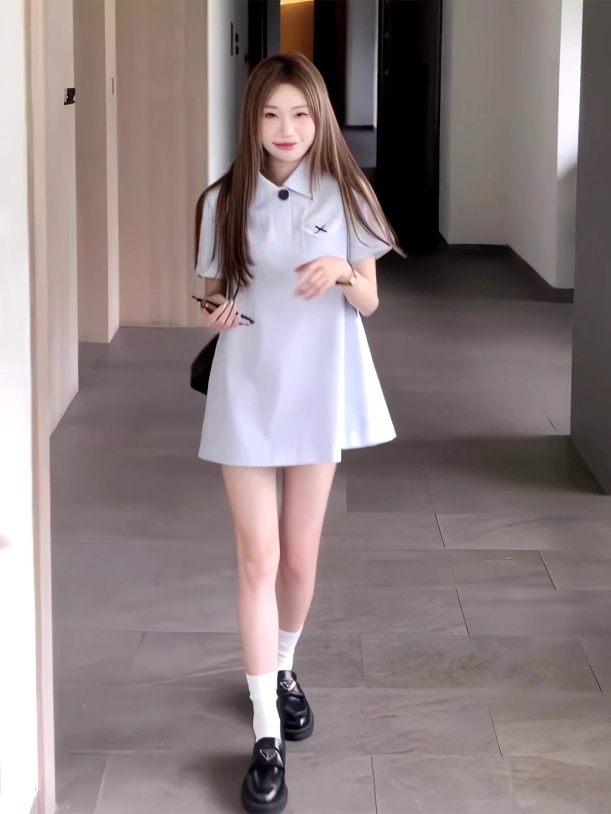 New summer light oxygen girl-style sweet and refreshing small shirt skirt college style POLO collar dress women