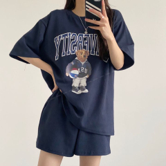 Women's New Summer Korean Style Fashion Loose Short Sleeve T-Shirt and Casual Shorts Set