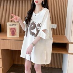 ~純棉/後包領/韓版寬鬆中長款後背愛心鏤空重工短袖T恤夏新款