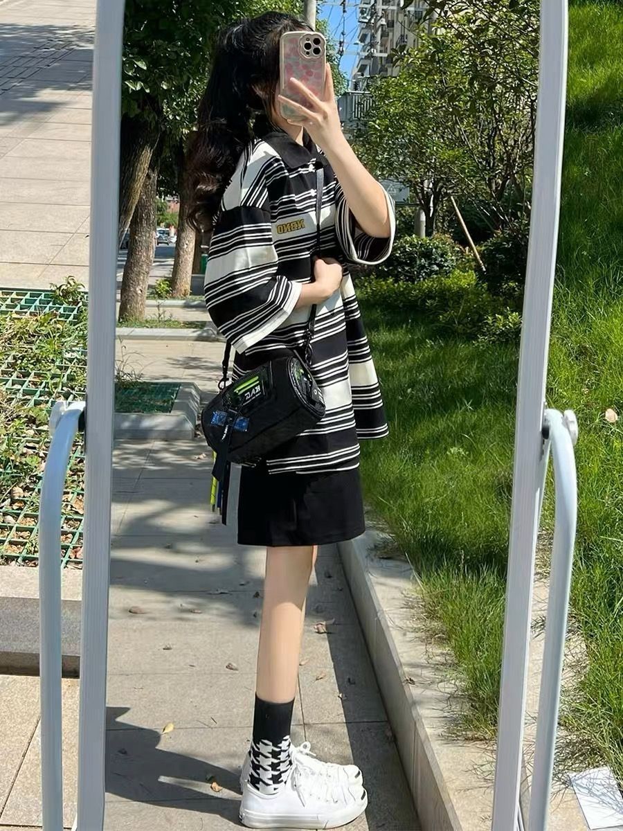 Sports suit for women summer student Korean style loose fashion internet celebrity polo short sleeve shorts casual two-piece set