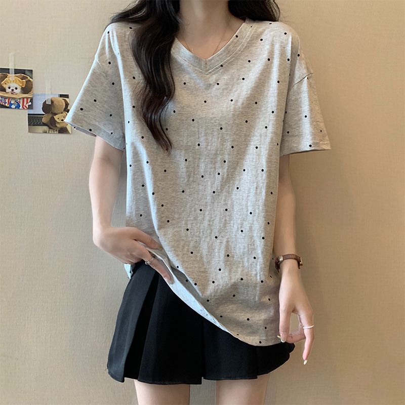 實拍 純欲微透波點系列款短袖T恤女夏季設計款寬鬆百搭上衣