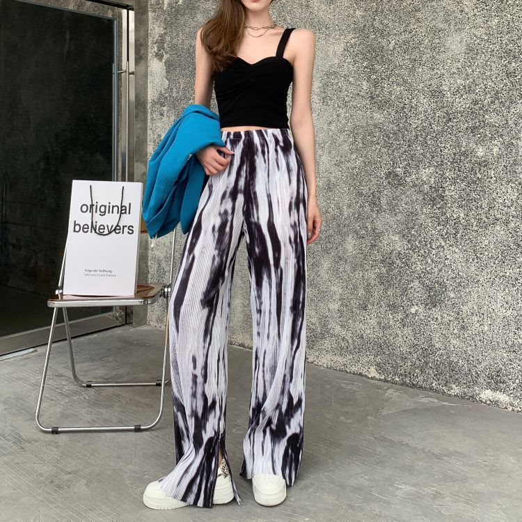 Foreign trade large-size women's casual pants for women who have slits and make their legs look long and wide-leg pants loose high waist drooping floor pants