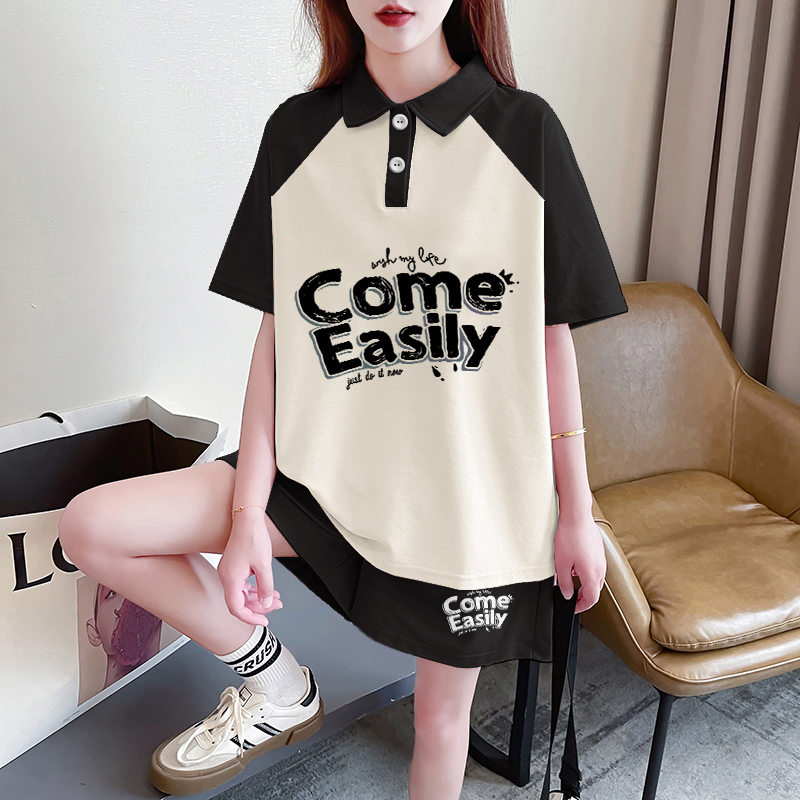 New Pure Cotton 32 Denier Double Yarn 320g 2025 Summer Sports Short-Sleeve T-Shirt and Shorts Set for Women - 2 Piece Set