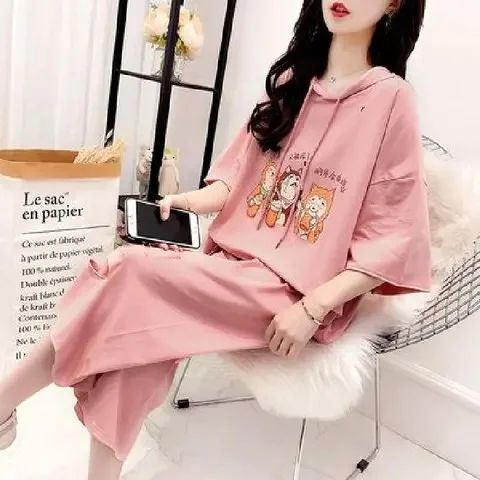 小清新t恤女夏裝ins超火cec網紅寬鬆洋氣七分褲破洞兩件套