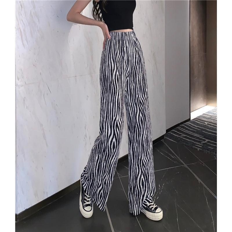 Korean foreign trade Korean version spring and summer large-size women's zebra pattern wide-leg pants for women's high waist drooping thin floor trousers