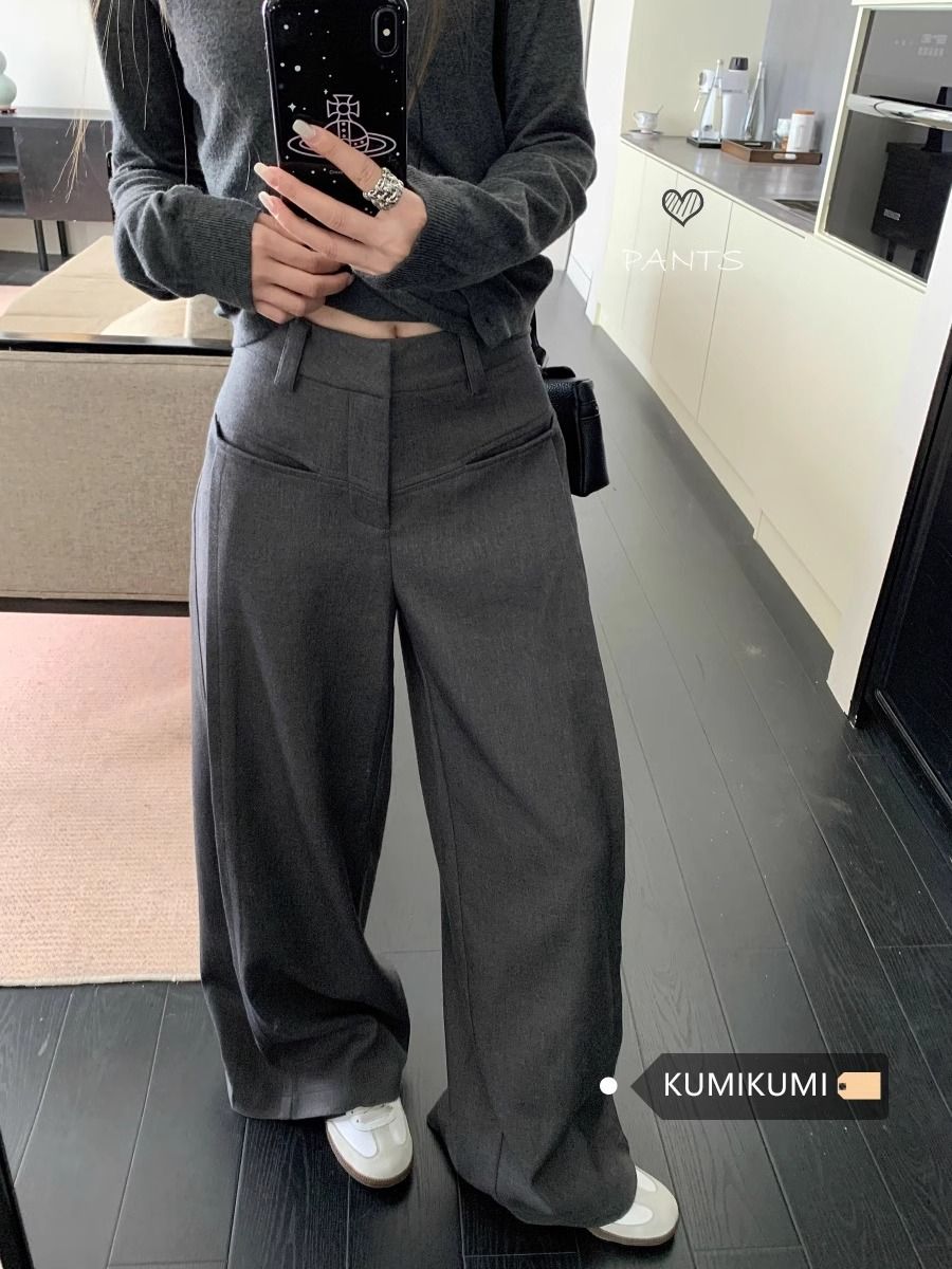 慵懶風垂感西裝褲休閒褲女春夏季百搭高腰闊腿褲直筒長褲拖地褲