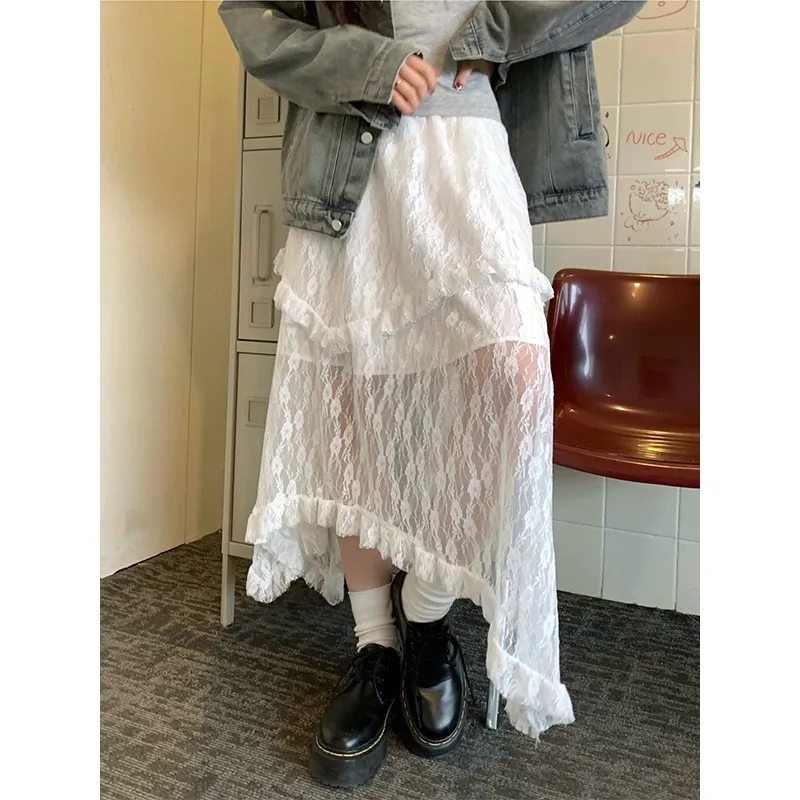 Fairy Lace Irregular Cake 2025 Sweet Niche Skirt Half-length Skirt Ins Retro High Waist Slim