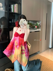 Real shot of halter neck sling dress strap top beach skirt vacation beachside