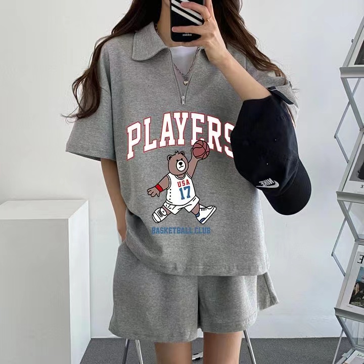 字母短袖短褲學生兩件套日系可愛女運動服套裝女夏季學院風休閒
