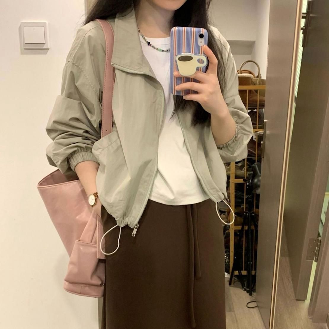 Foreign trade design niche short jacket retro long-sleeved jacket spring and summer simple sun protection short small cardigan