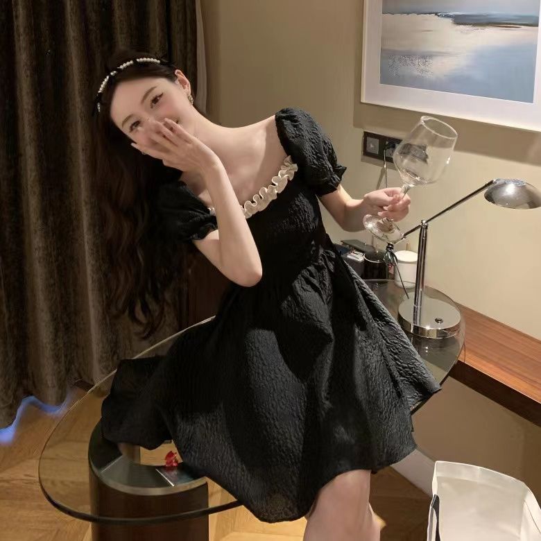 French new bubble skirt small fragrant style celebrity dress summer 2025 new puff sleeve backless A-line skirt for women