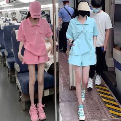 網紅短袖套裝女2025夏季新款時尚洋氣休閒寬鬆運動學生兩件套