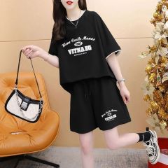 Short-sleeve shorts set summer new fashion niche print loose versatile flattering casual sports set