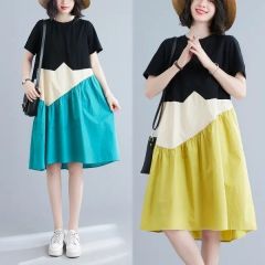 2025新款大碼連衣裙女大碼不規則拼接夏季休閒遮肚微胖顯瘦a字裙