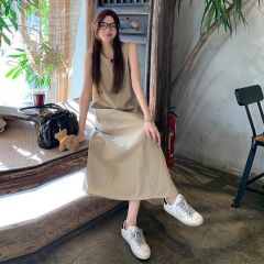無袖休閒寬鬆連衣裙子夏季新款女裝氣質顯瘦釣系約會長裙海邊度假