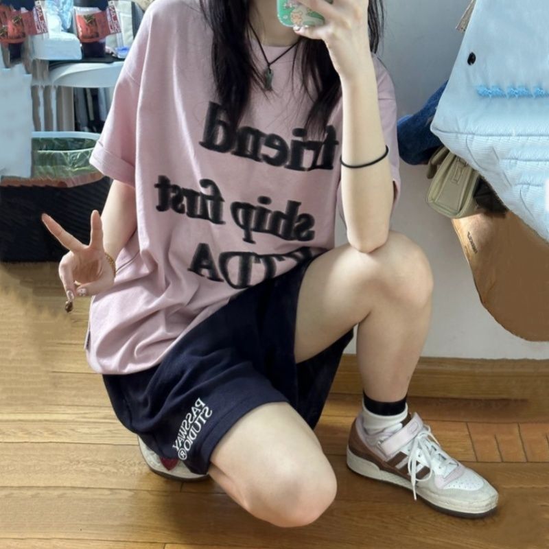 網紅運動服套裝女夏季學生韓版寬鬆時尚短袖短褲休閒兩件套
