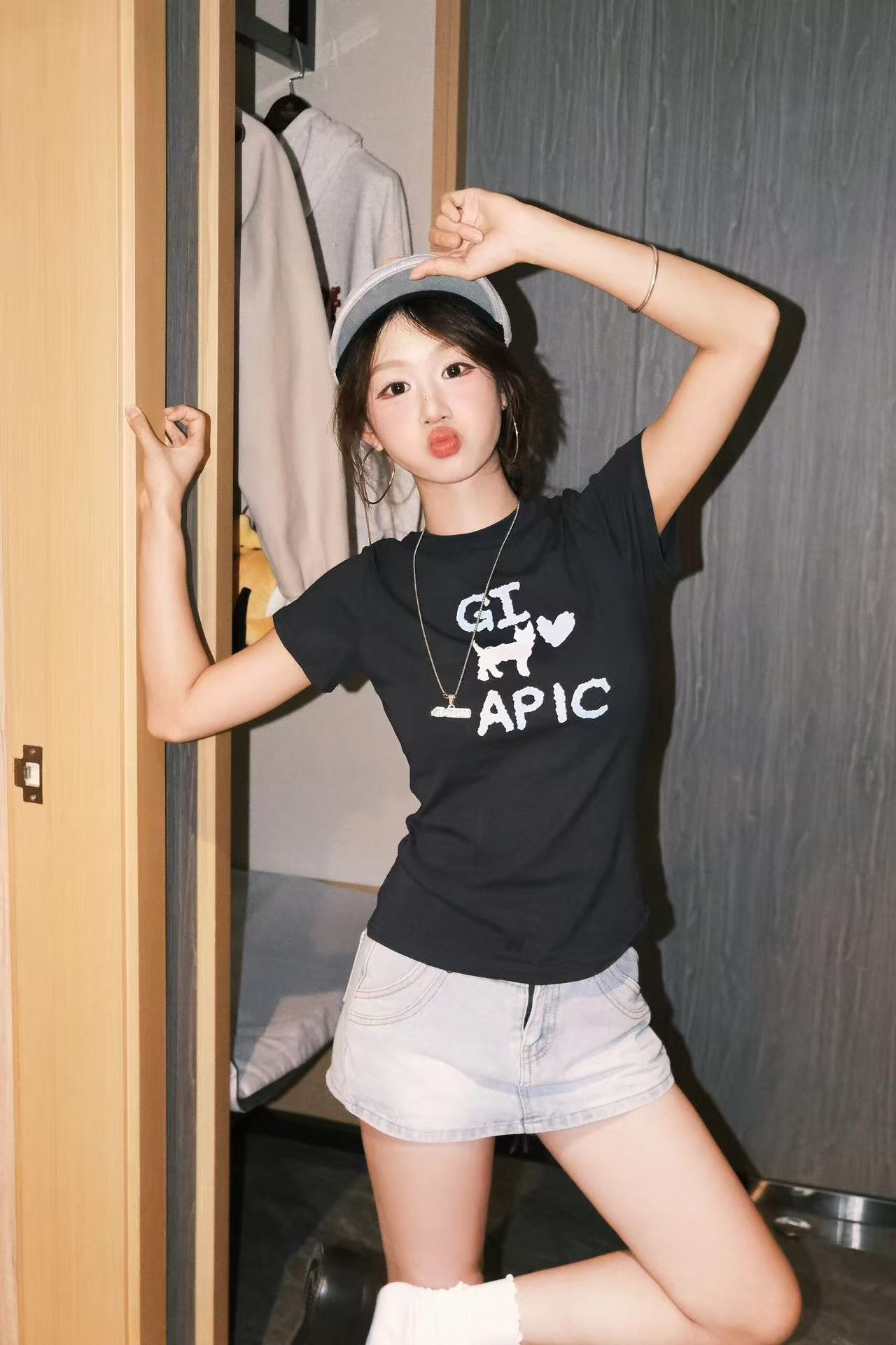High-quality pure cotton 210g 40 pieces Odale 92 cotton 8 spandex printed hot girl slim short-sleeved T-shirt for women
