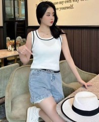 歐洲站2025春夏新款修身撞色字母針織內搭吊帶背心女打底短款上衣