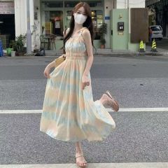 設計感顯瘦碎花吊帶裙夏季新款木耳邊初戀甜美連衣裙