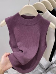 半高領針織背心女2025早春新款內搭修身立領遮副乳薄款無袖打底衫