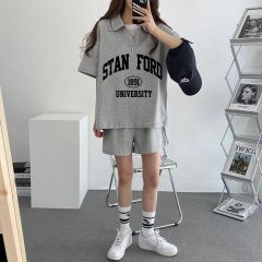 Casual Youthful Short-Sleeve Shorts Polo Collar Salt System Two-Piece Set for Petite Women, New Year's Latest Campus Style