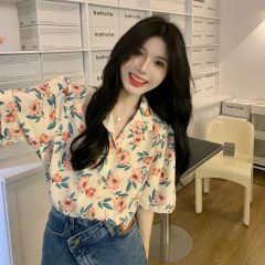 碎花短袖雪紡襯衫女裝夏季新款設計感小眾韓系chic別致上衣服