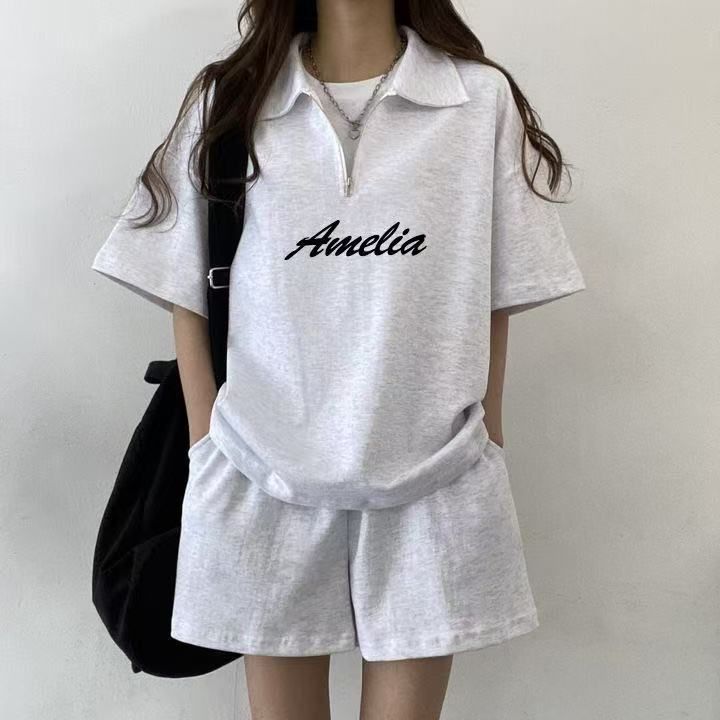 休閒減齡短袖短褲時尚鹽系兩件套小個子套裝女2025年新款