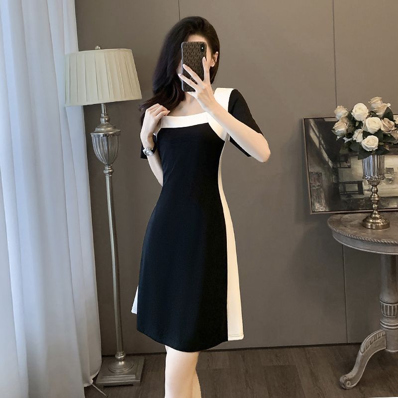 French-style designer petite and gentle women's summer new large size high-waisted slimming dress