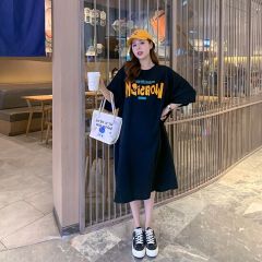 仿棉牛奶絲#短袖連衣裙女春夏韓版新款寬鬆顯瘦過膝長款懶人睡裙