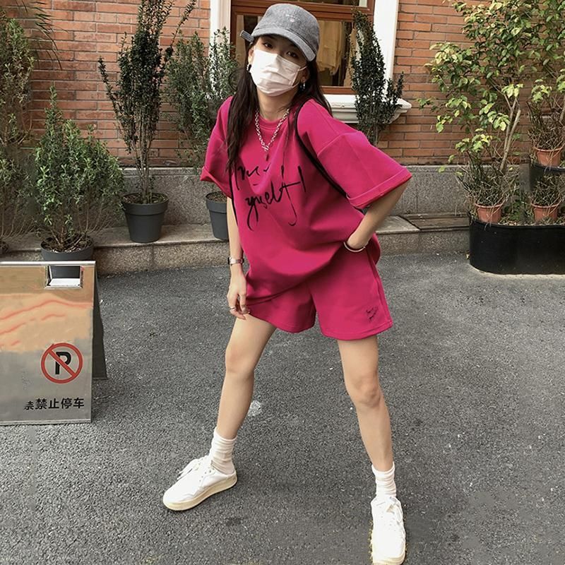 #網紅美式休閒套裝女2025夏季時尚韓版學生短袖短褲運動兩件套