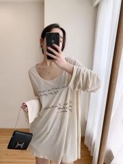 慵懶風微透防曬長袖T恤女字母印花寬鬆上衣罩衫