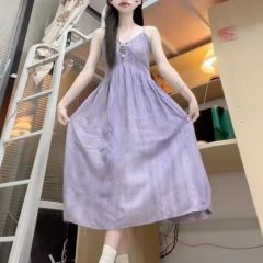 Seaside vacation style purple suspender dress 2025 new women's summer small person high-end long skirt
