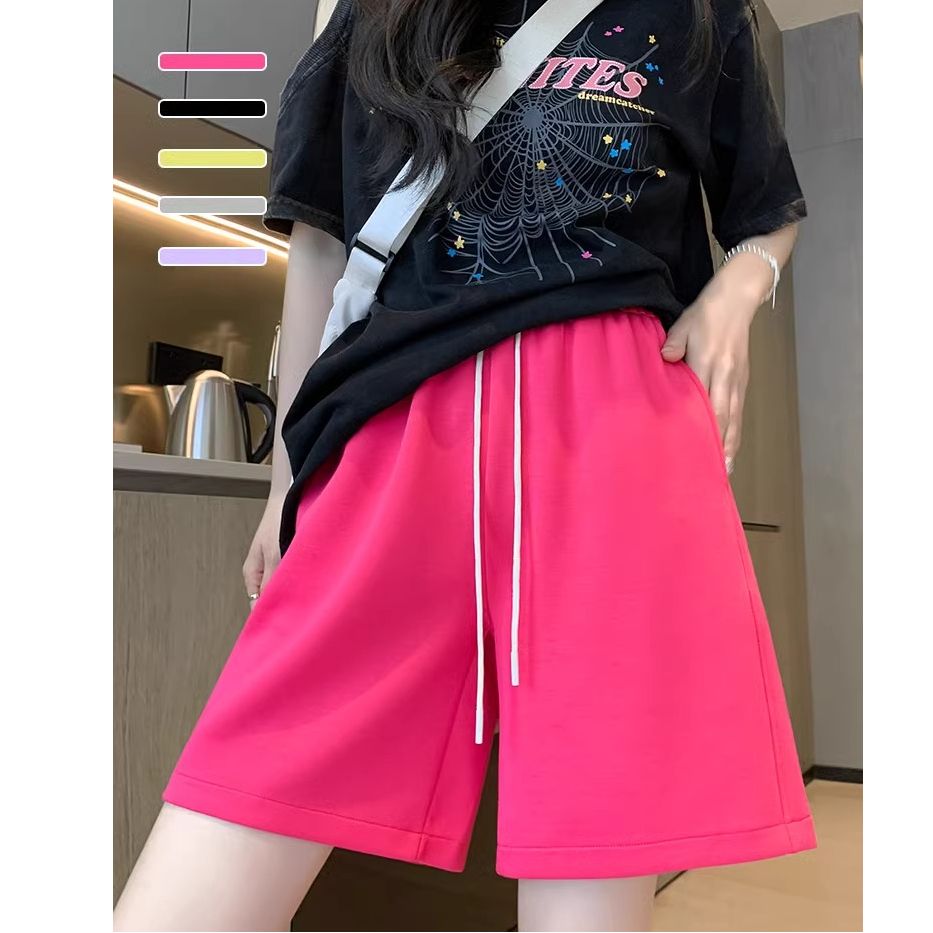 ~冰絲運動短褲女夏季2025新款寬鬆薄款休閒亮色五分褲中褲