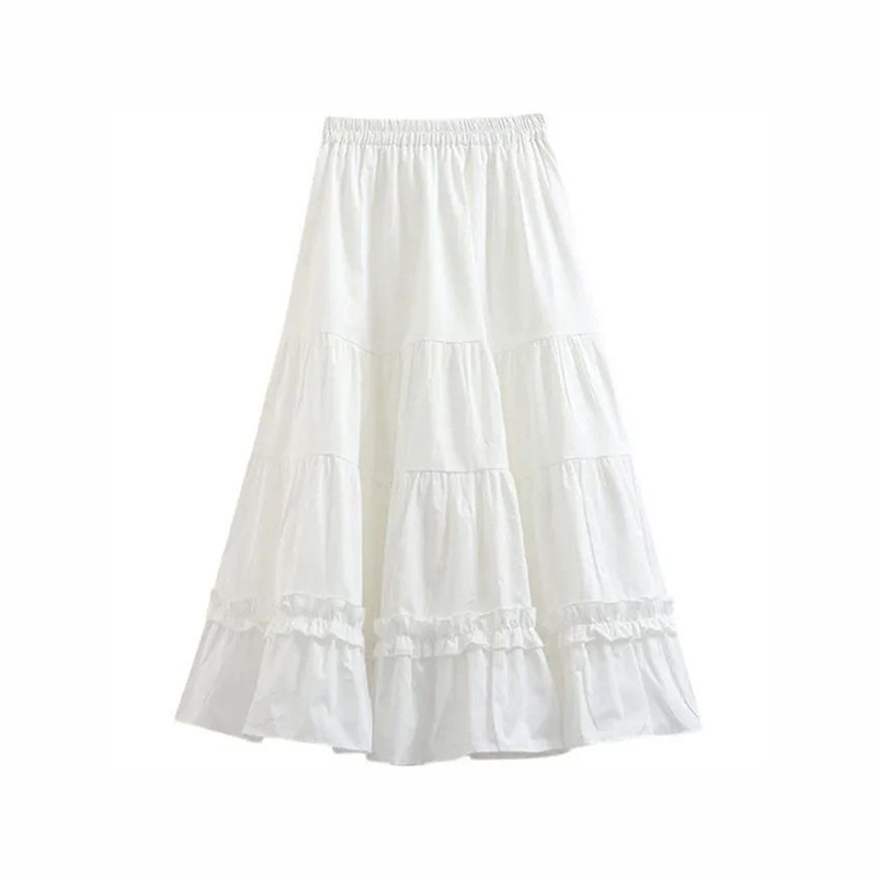 White skirt A-line skirt mid-length skirt women's puffy skirt cute pleated umbrella skirt cake skirt