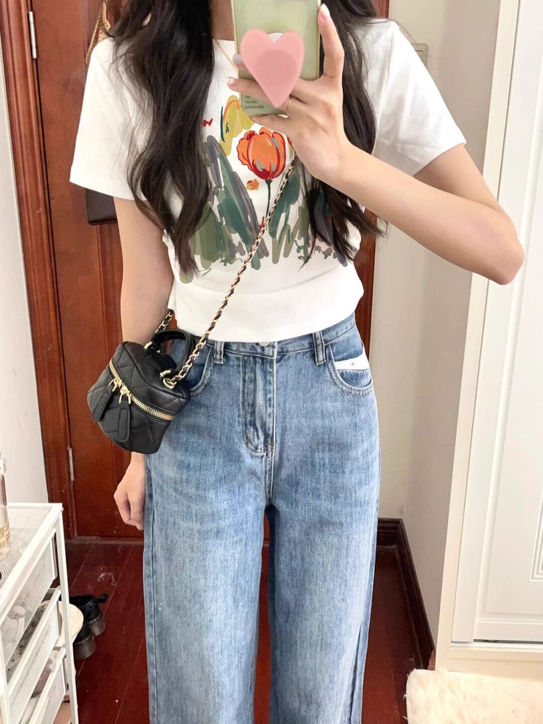 純棉原版外貿韓版後包領夏季新款女裝圓領印花修身短款T恤女短袖