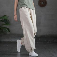 棉麻復古燈籠褲子女春夏新款束腳褲寬鬆純色百搭休閒長褲