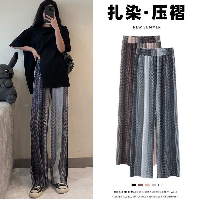 Korean foreign trade large size women's clothing spring and summer elastic waist pleated loose drooping floor pants ice silk cool pants wide-leg pants