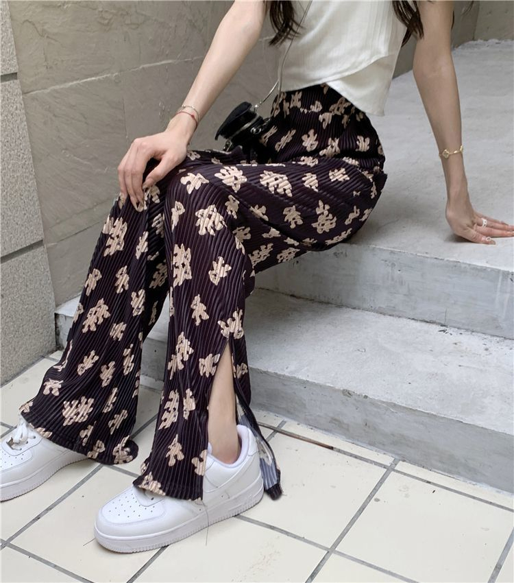 Korean foreign trade large size women's clothing bear tie-dye casual pants for women loose and versatile new style pleated style floor trousers