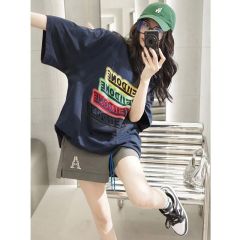 美式夏季運動服套裝女跑步服寬鬆時尚學生短袖短褲休閒兩件套