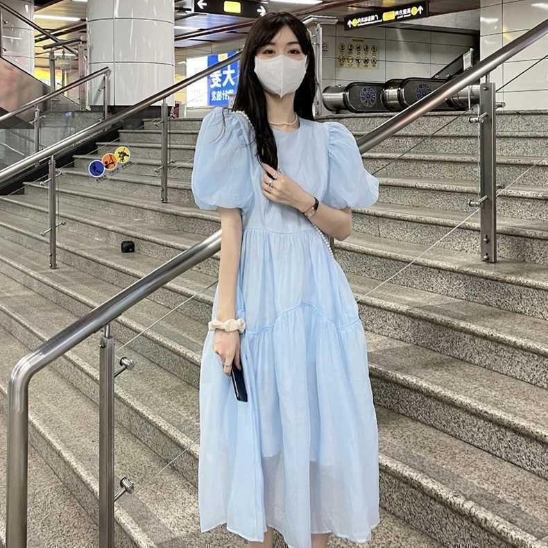 2025新款在逃公主裙女超仙奶甜法式泡泡袖可鹽可甜蓬蓬連衣裙子夏