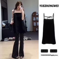 黑色抹胸吊帶背心女夏季外穿設計感小眾獨特别致中長款娃娃衫上衣