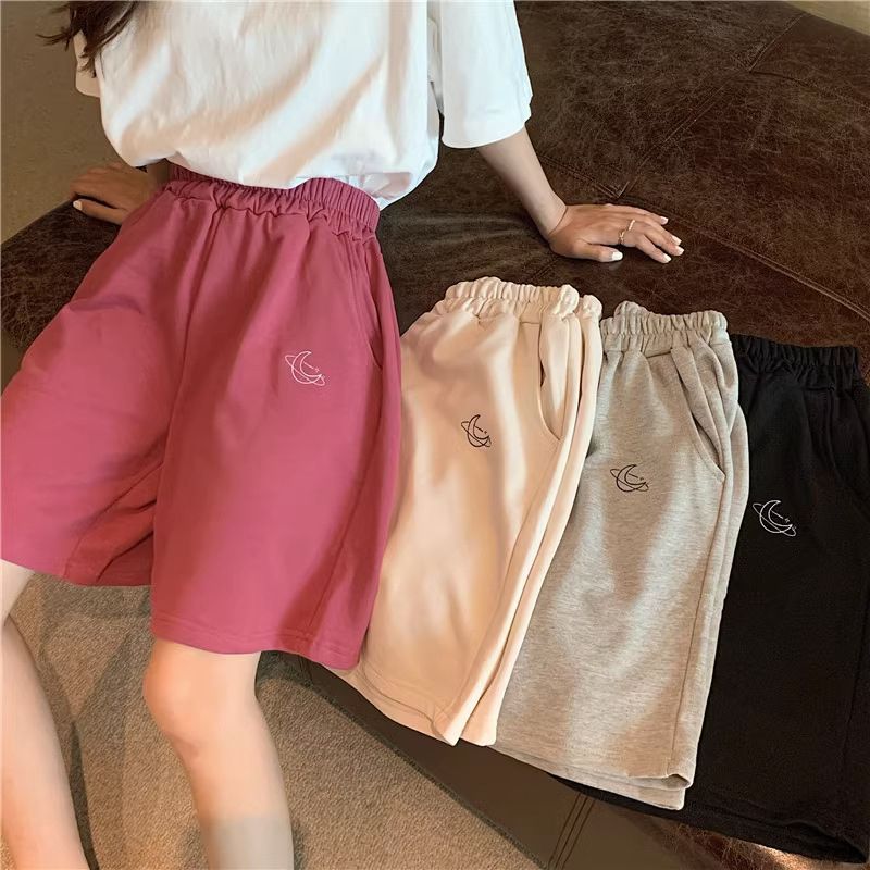 Foreign trade loose pants 2025 summer Korean style student wide-leg pants casual pants slim elastic waist pants five-point pants