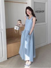 氣質溫柔風藍色無袖連衣裙女夏2025新款獨特漂亮背心長裙絕美減齡