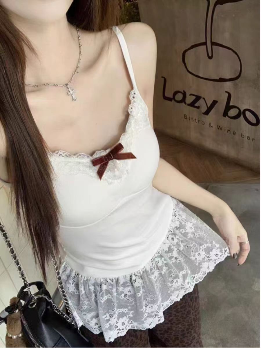 Pure sexy lace layered small suspender vest for women in summer wear with chest pad bottoming sleeveless top