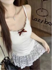 Pure sexy lace layered small suspender vest for women in summer wear with chest pad bottoming sleeveless top