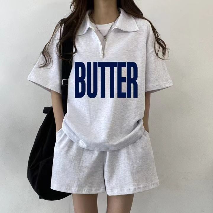 可愛少女顯瘦休閒網紅短袖短褲兩件套字母日系運動服套裝女
