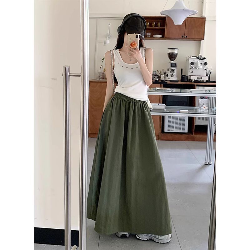 Korean summer new A-line elastic waist skirt for women